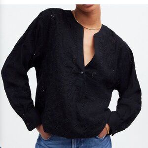 Madewell  Long Sleeve Popover Top in Eyelet NWT